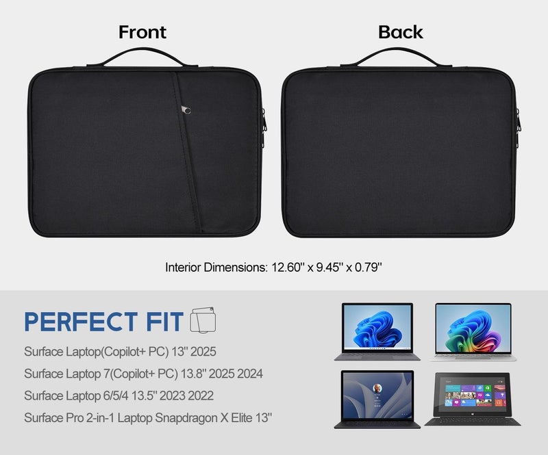 CaseBuy 13 inch Laptop Sleeve Case for 2025 2024 Microsoft Surface Laptop 7 Copilot + PC 13.8" & 13.5" Surface Laptop6/5/4, Water-Resistant Shockproof Handle Bag with Accessory Pocket -Black - Image 2